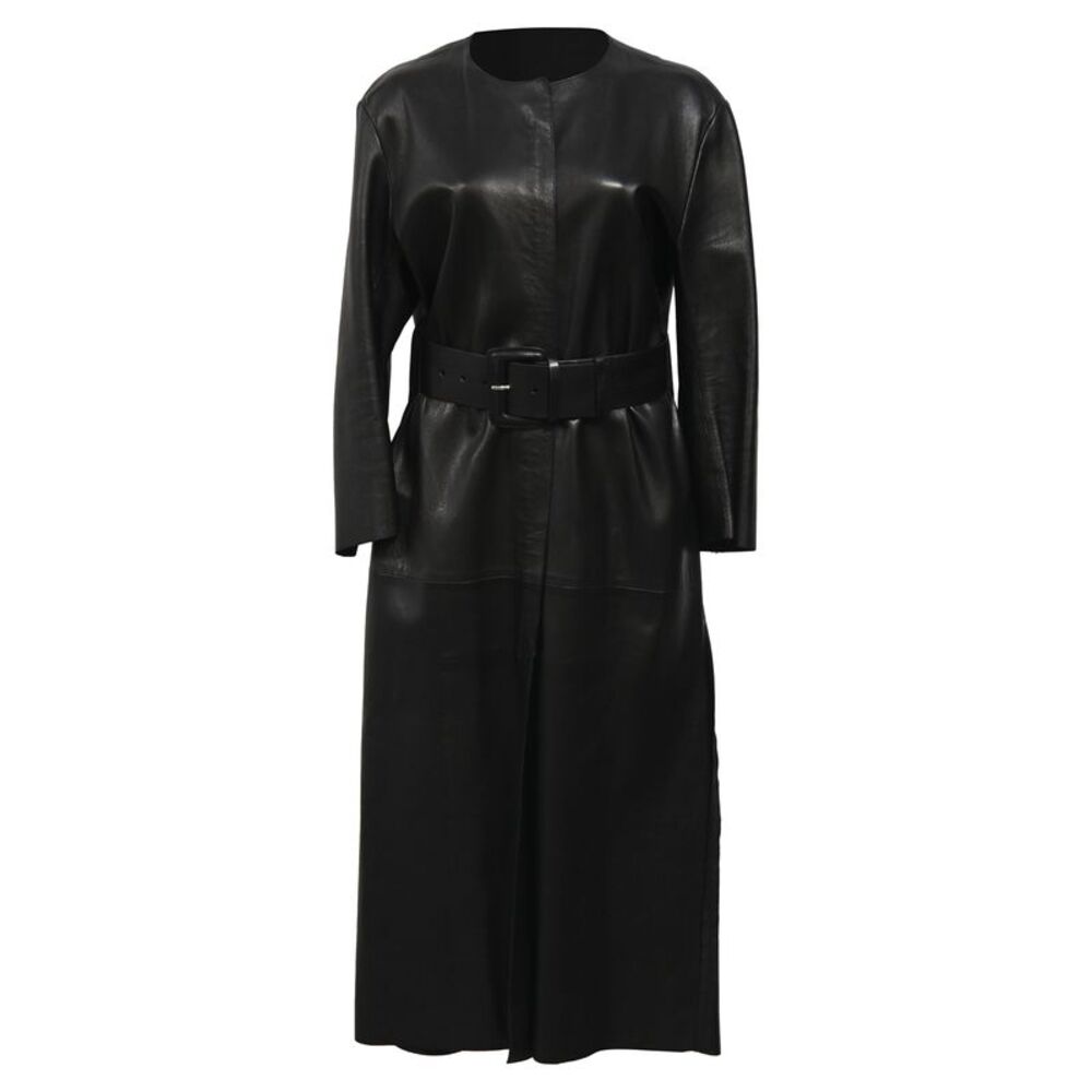 Acne Studios Long Coat with Belt in Black Leather